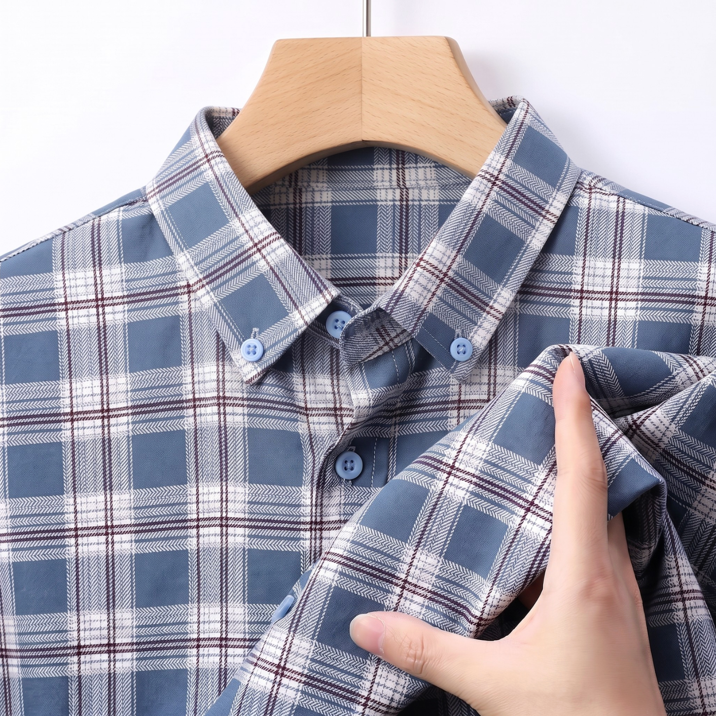 Slate Blue Plaid Check Shirt for Men