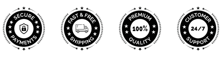 Secure payment, fast shipping, premium quality and customer support badges