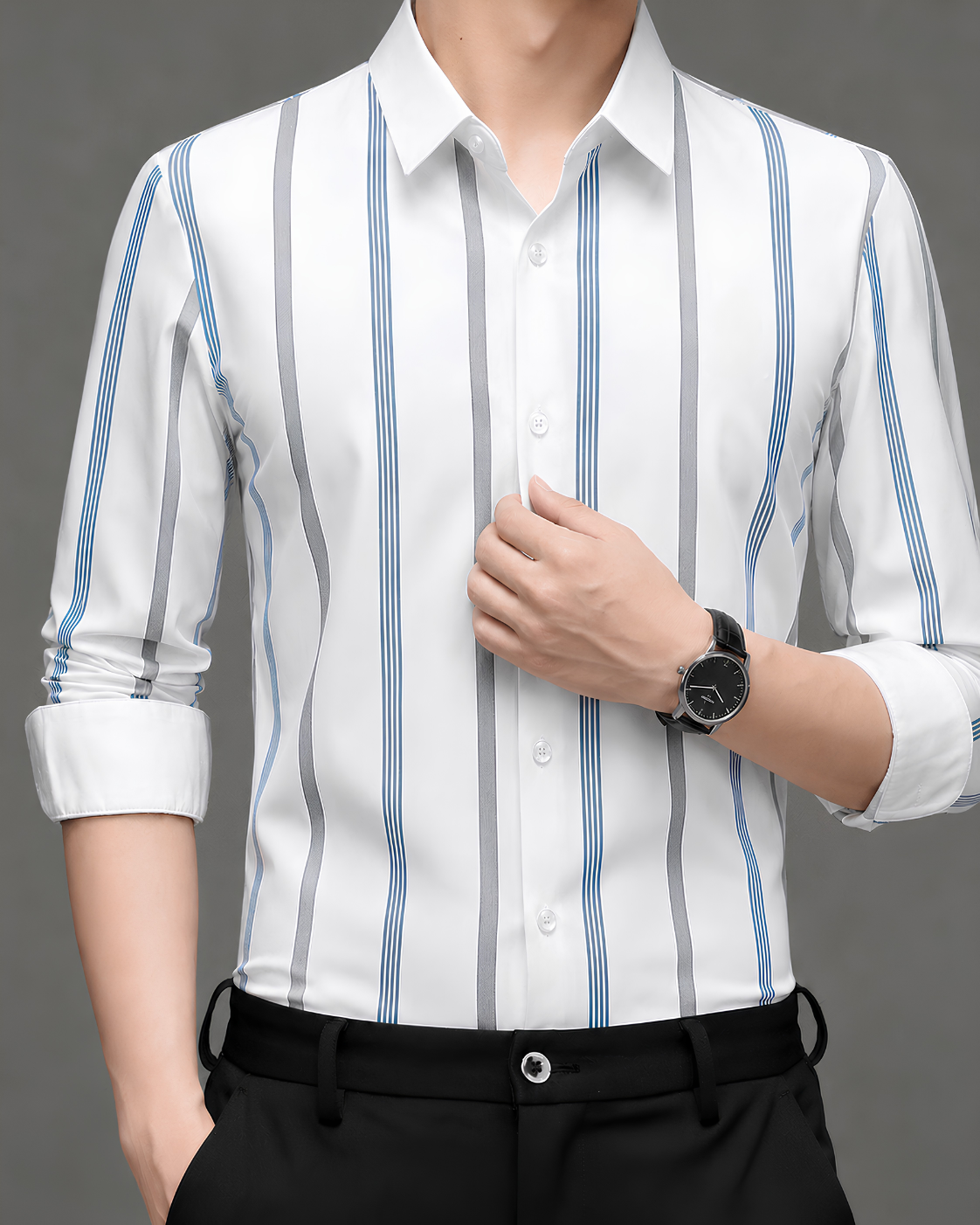 Arctic White Heritage Stripe Imported Stretch Shirt