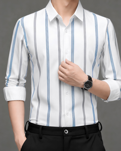Arctic White Heritage Stripe Imported Stretch Shirt
