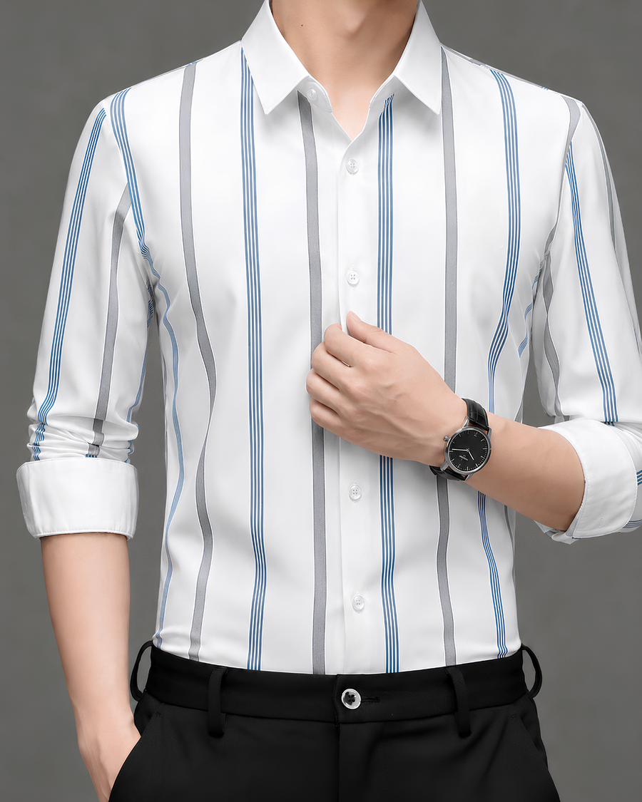 Arctic White Heritage Stripe Imported Stretch Shirt