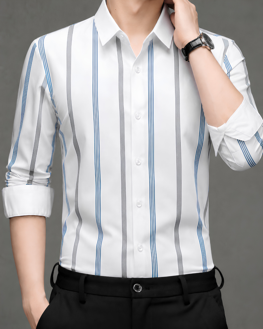Arctic White Heritage Stripe Imported Stretch Shirt