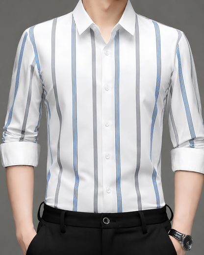 Arctic White Heritage Stripe Imported Stretch Shirt