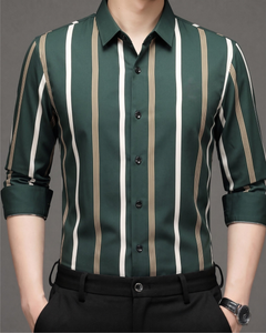 Forest Green Heritage Stripe Imported Stretch Shirt