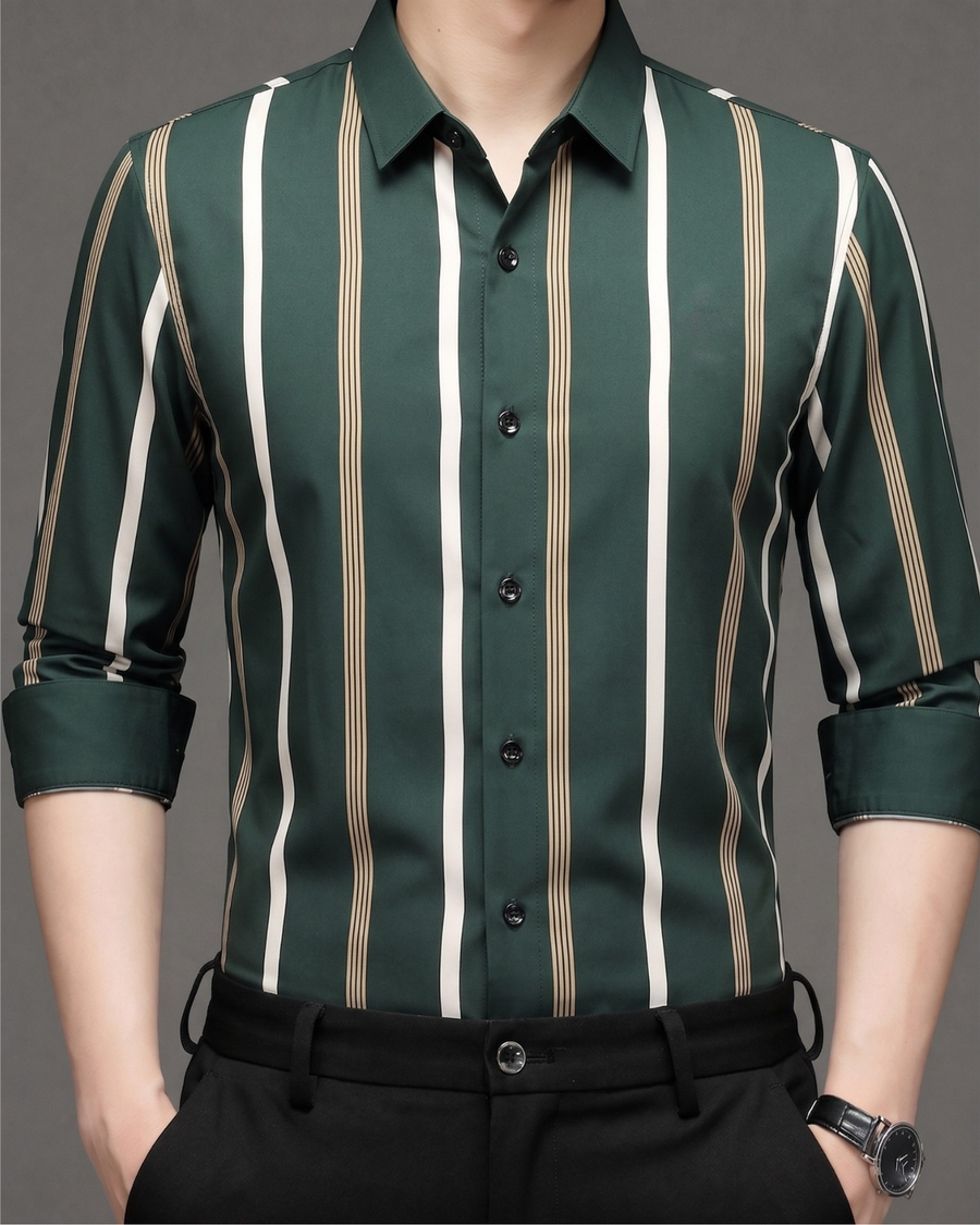 Forest Green Heritage Stripe Imported Stretch Shirt