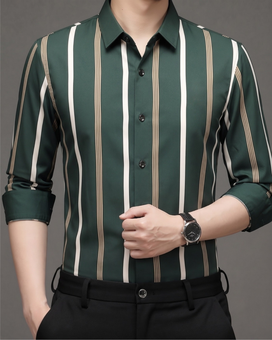 Forest Green Heritage Stripe Imported Stretch Shirt