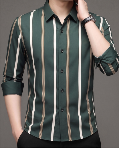 Forest Green Heritage Stripe Imported Stretch Shirt