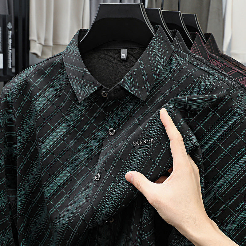 Black Teal Diagonal Check Imported Stretch Shirt