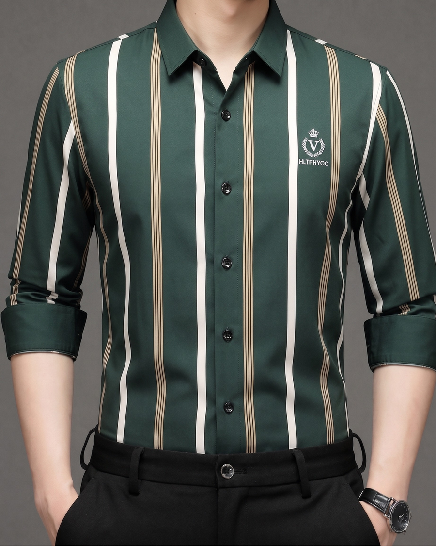 Forest Green Heritage Stripe Imported Stretch Shirt