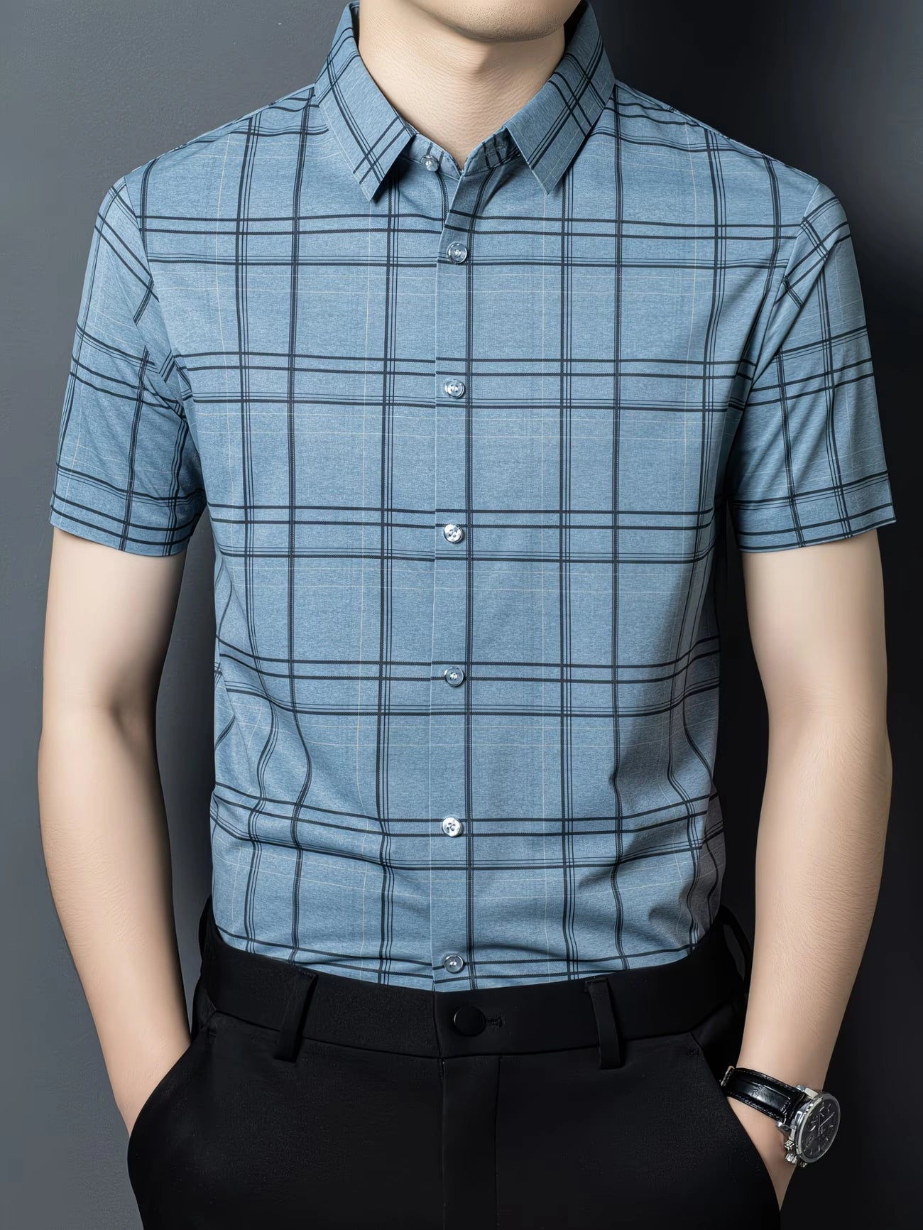 Slate Blue Windowpane Check