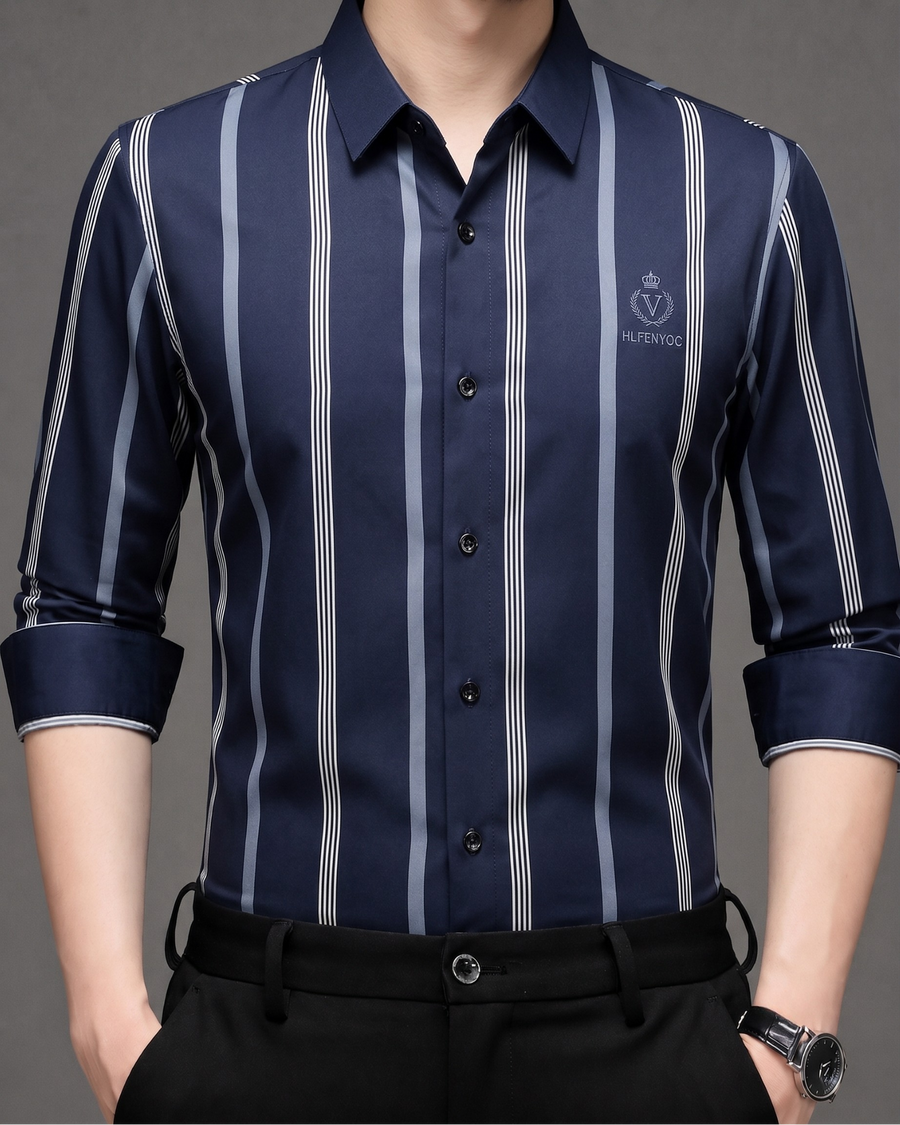 Midnight Navy Heritage Stripe Imported Stretch Shirt
