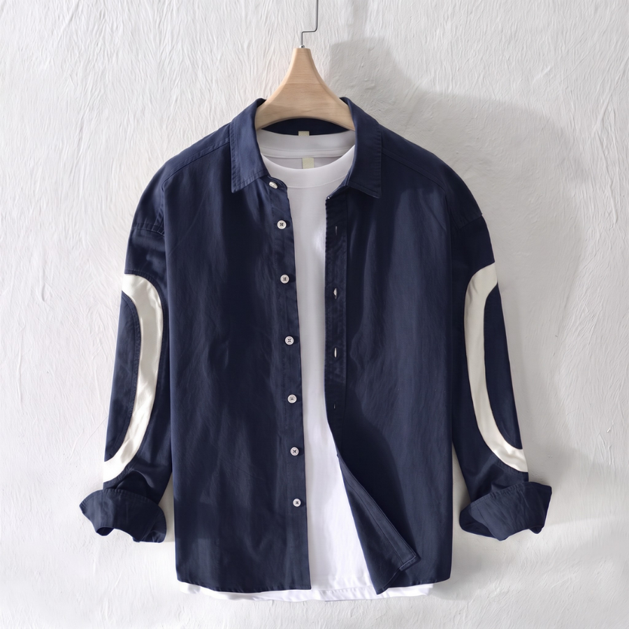 Navy Contrast Curve Cotton Shirt for Men