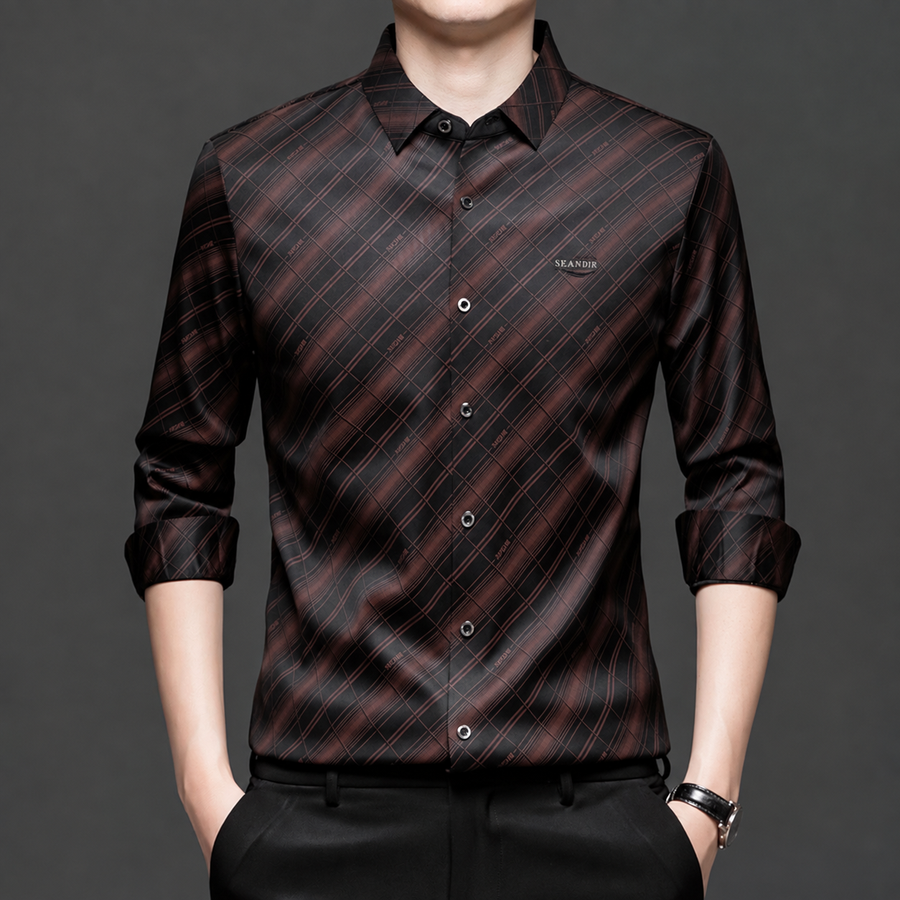 Obsidian Rust Diagonal Check Imported Stretch Shirt