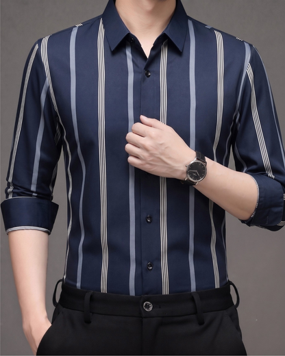 Midnight Navy Heritage Stripe Imported Stretch Shirt